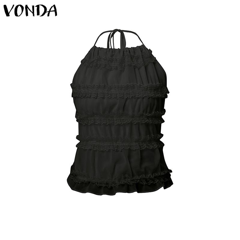 VONDA Damen Träger Neckholder Ärmellos Rüschen Rückenfrei Tanktops Camisole