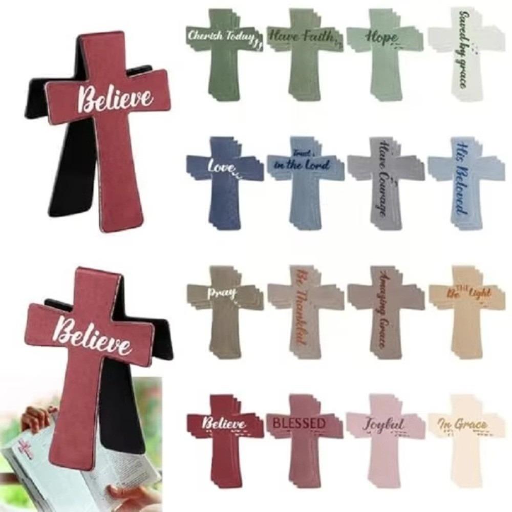 12/16/24PCS Plastic Bible Magnetic Bookmarks Double-Sided Cross Shape Page Marking Bookmark Durable Construction