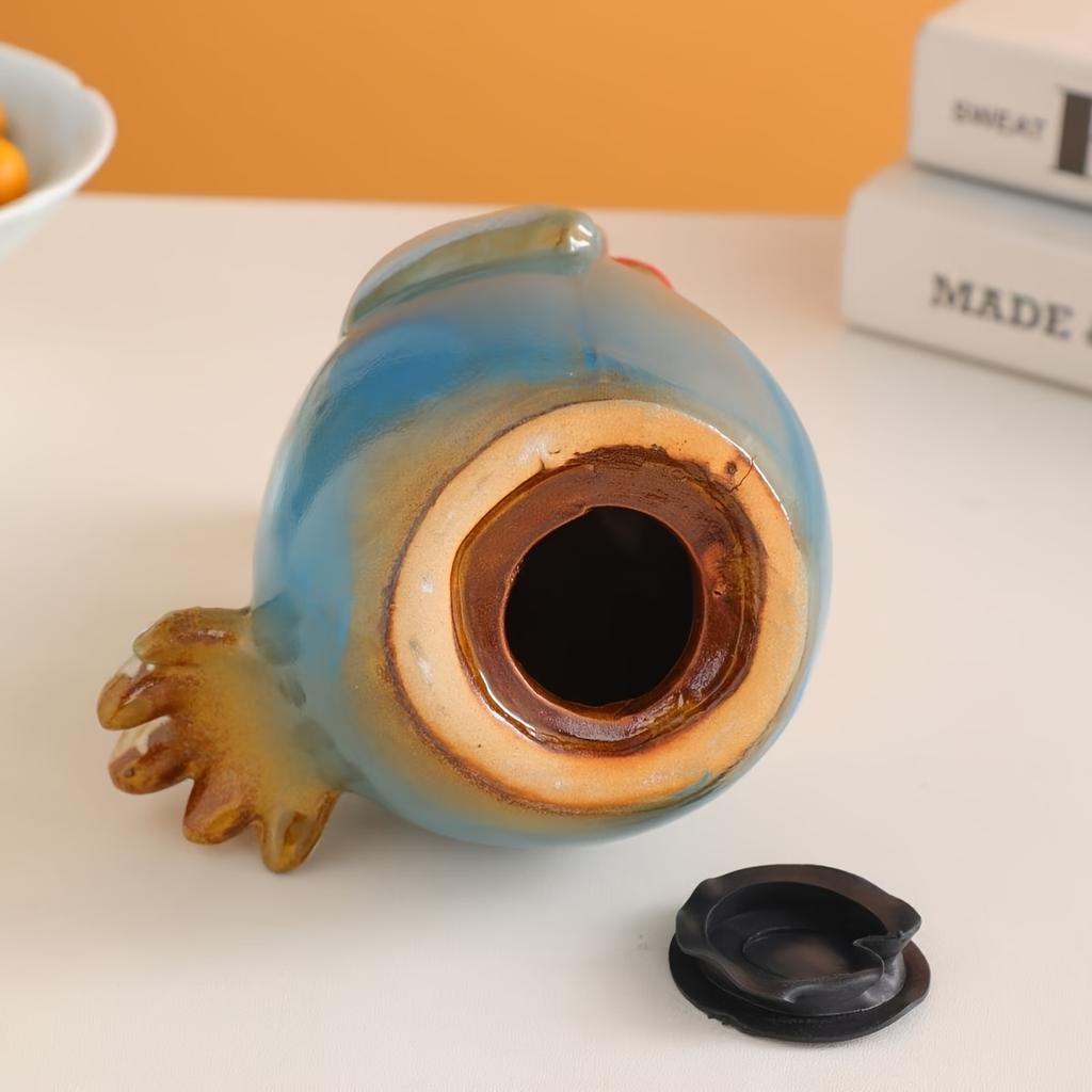 Charming Cartoon Chicken Ceramic Storage Jars , Colorful, Playful Design with Red Comb ,Wattle, Ideal for Kitchen, Office, or Terrace Decor