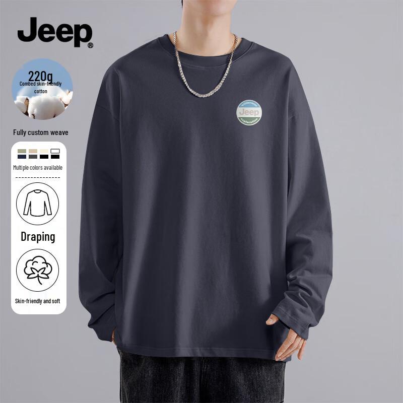JEEP Men s Basic Heavyweight Pure Cotton Long Sleeve T-shirt 3XL