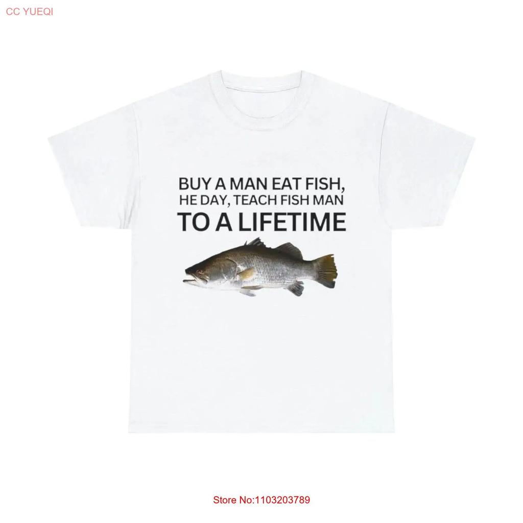Kaufen Sie Ein Unisex Iss Fisch Er Tag Lehren Zu Lebenslang Lustiges Meme T-Shirt Vintage Oberteil Für Jeden Tag Lässige Grafik Streetwear