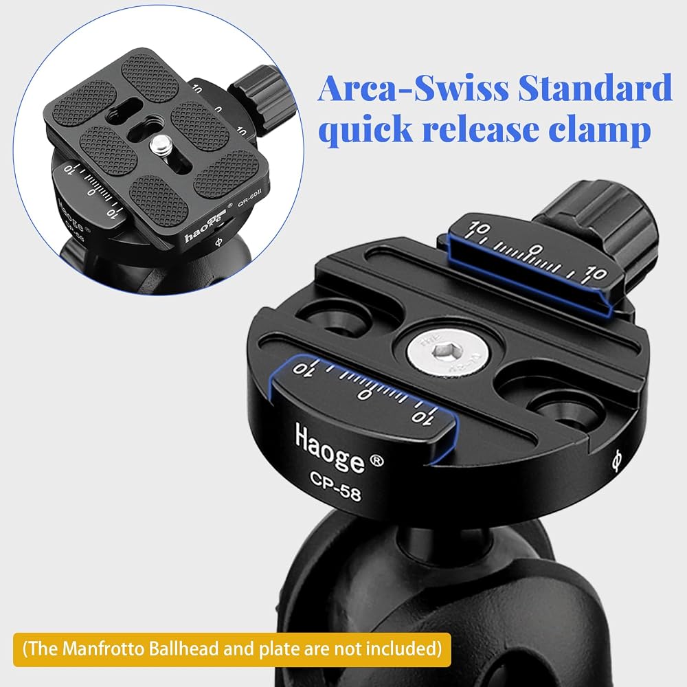 Haoge Combo Boss Adapter with CP-58 58 mm Arca-Swiss Compatible Quick Release Clamp for Manfrotto Tripod Ball Head Clamp Replacement