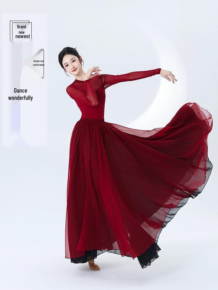 Chinesischer Klassischer Tanz Fließender Gaze-Rock - Doppellagig 720° Schwung Performance & Übungskostüm