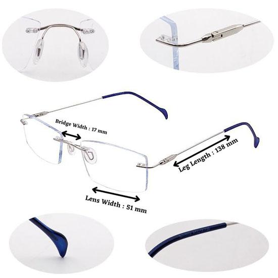 RSINC Rimless frame eyeglass Spectacle Optical Prescription Modern Unisex  Silver Blue For Men & Women Superslim-S30002 51-17-138 (IB-3) M1