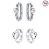 Real 925 Silver Earrings Symmetry Heart Hoop Earrings For Women Wedding Engagement Earrings Jewelry Gift