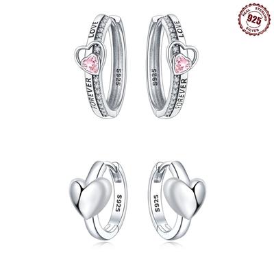 Real 925 Silver Earrings Symmetry Heart Hoop Earrings For Women Wedding Engagement Earrings Jewelry Gift