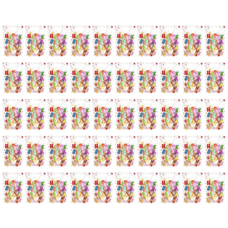

50Pcs Happy Birthday Treat Bag Waterproof Clear Plastic Candy Storage Bag Zippered Closure for Candies Chocolates Sweets 1