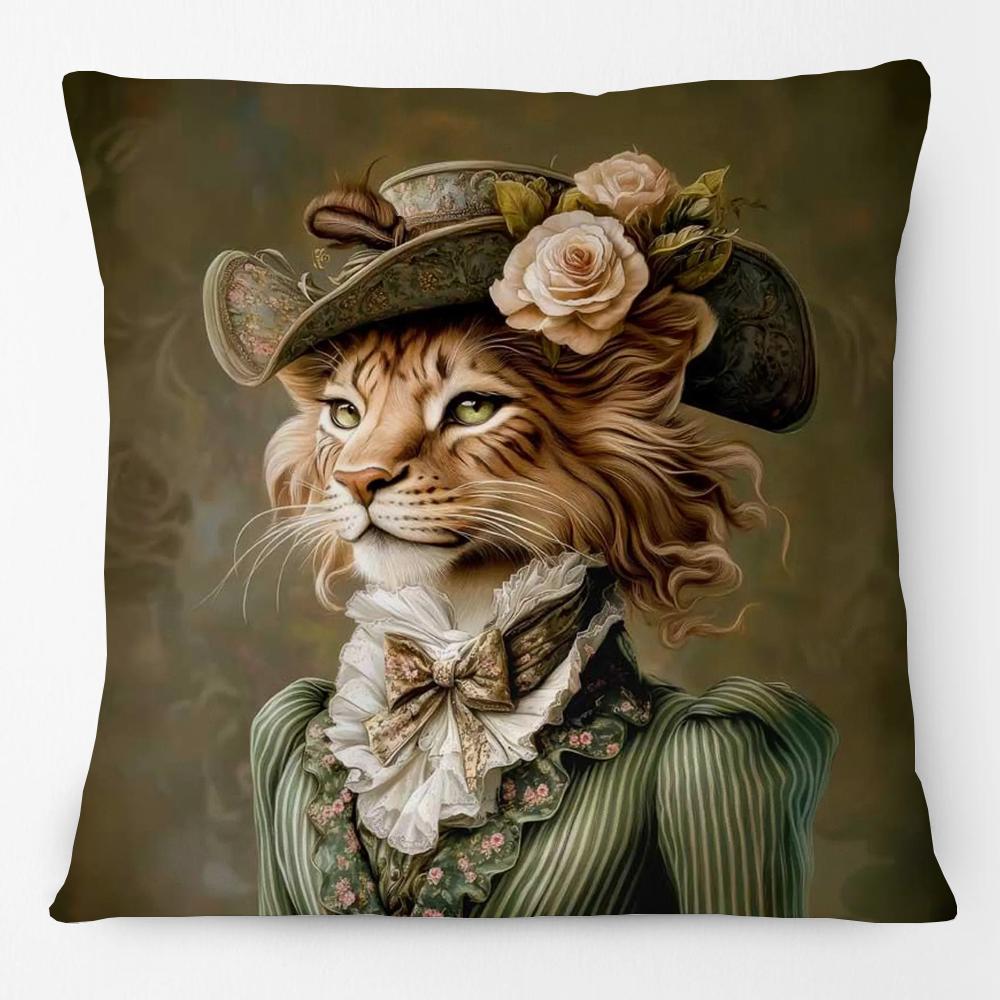 Fashion Animals Portraits Poster Zebra Tiger Leopard Lion Giraffe Fox Moose With Floral Cushion Cover Decorative Pillow Case