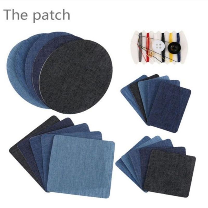 20Pcs Iron-on Jeans Patches with Sewing Repair Set Inside & Outside Strongest Adhesive Clothes Patches for Clothing