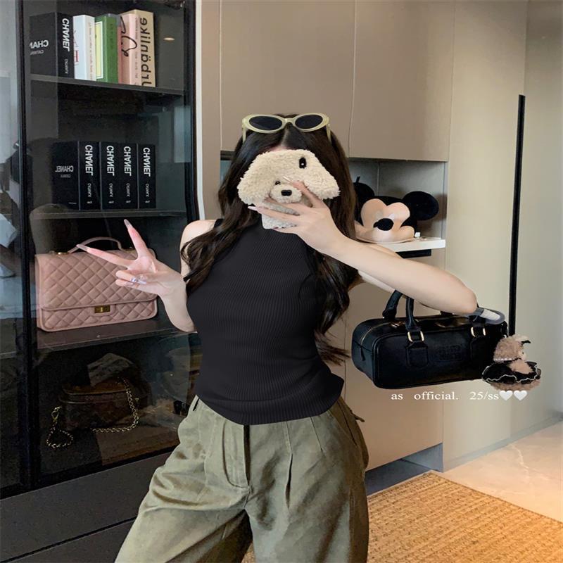 

Elegant Turtleneck Knitted Vest Women s Summer Fashion Versatile Slim Fit Base Layer Top XL чорний