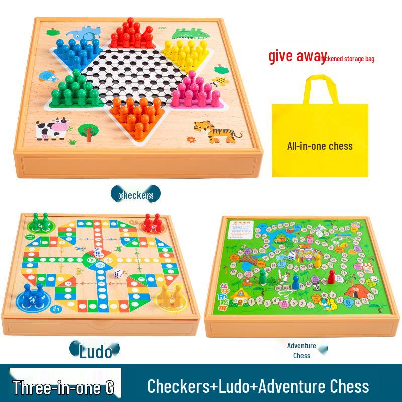 Multi-game Board Set: Ludo, Five-in-a-Row, Chinese Chess, Checkers, Animal Adventure, Kids' Chess