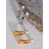 Yhpup Natural Pearl Stainless Steel Cast Geometric Elegant Long Stud Earrings Fashion Metal Golden Jewelry Prevent Allergy Gift