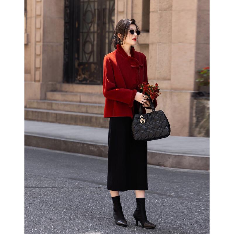 Demana Kurzer Kurzmantel im neuen chinesischen Stil aus Rex-Kaninchenfell