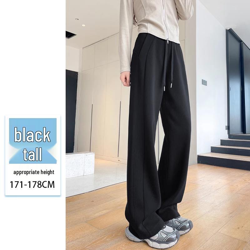 American Retro Women's Floor-Length Straight-Leg Sweatpants, 175-180 Tall, Loose Fit with Slimming Effect for Spring/Autumn.