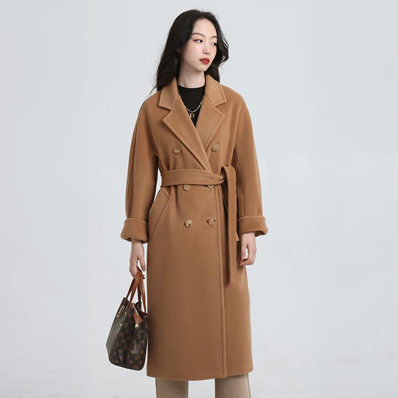 Yilvten Women's Double-Faced Wool Blend Belted Mid-Length Coat
