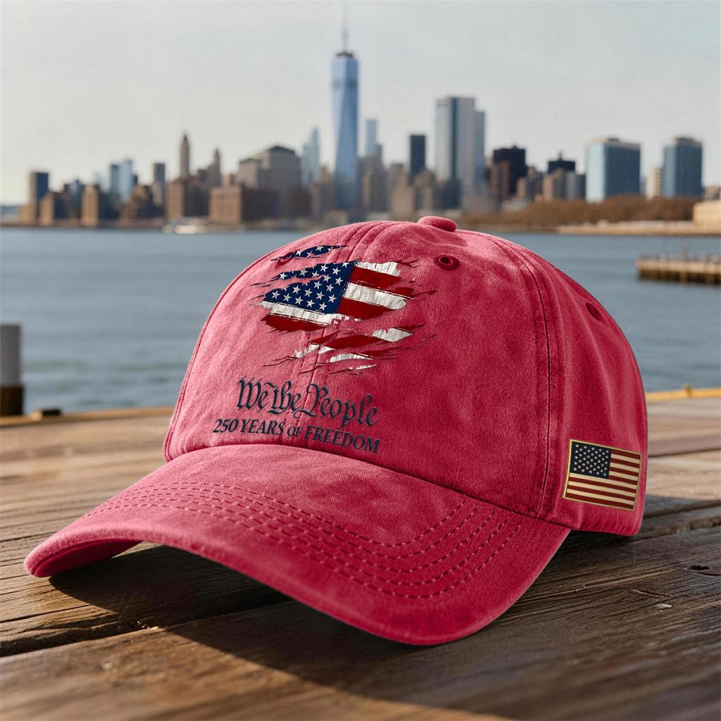 Unisex USA 250th Anniversary Printed Distressed Washed Baseball Cap | Patriotic Vintage Hat For Celebrations