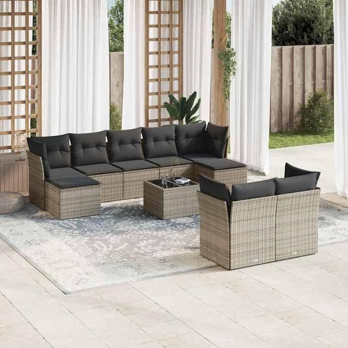 VidaXL Garden Lounge Set with Cushions 10 Pcs Grey Wicker 3250159
