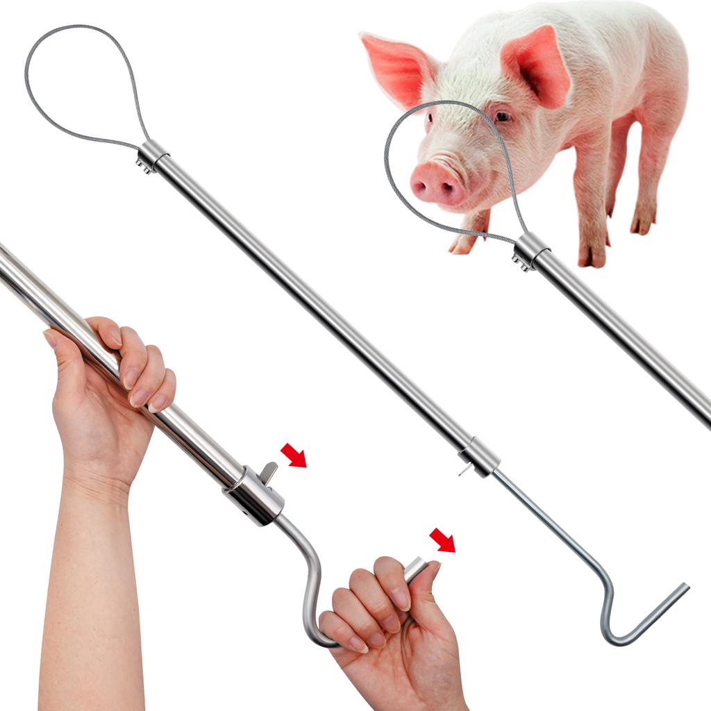 60cm Stainless Steel Pig Dog Cather Pole Catching Lasso Pig Catcher Pole Wire Rope Animal Catch Pole Stretchable Handle