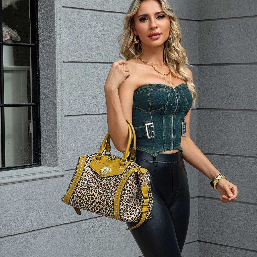 Diamond Jewelry Unique Design Women'S Bag Large Capacity Snake Print Leopard Print Handbag Quality