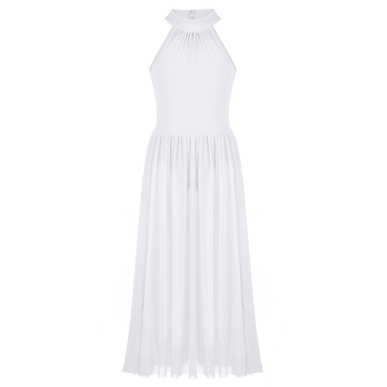 

Детское боди без рукавов с Т-образным вырезом и сетчатой ​​макси-юбкой для современных лирических танцев 7-8 Years белый