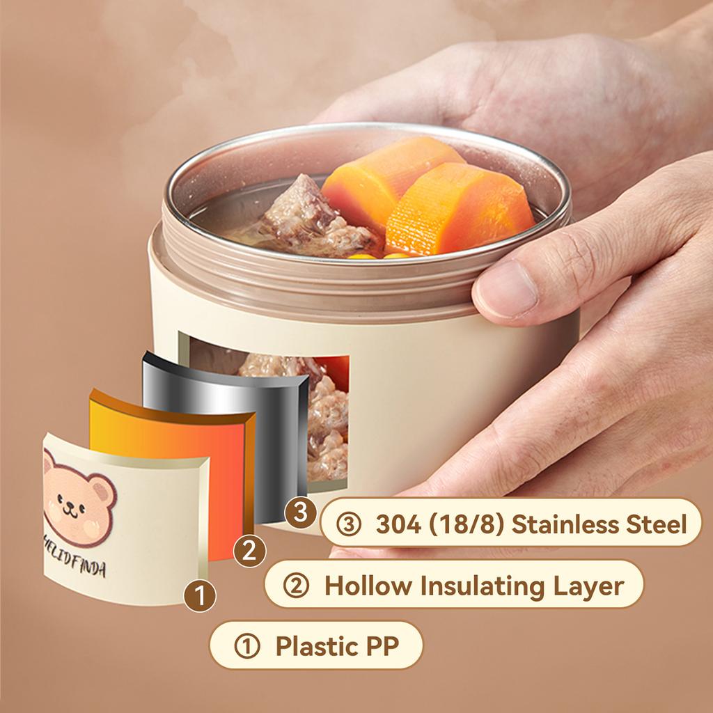 WORTHBUY Cute Thermal Bento Box Portable 304 Stainless Steel Lunch Box Heatable Sealed Leak-proof Food Container For Kids