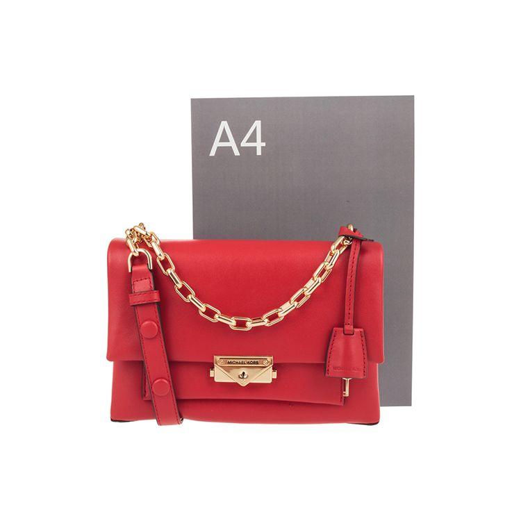 Michael Kors Cece Gold Buckle Flap Commuter Solid Color Chain Leather Crossbody Shoulder Bag Medium Women Bags Red 30S9G0EL2L-BRIGHT-RED