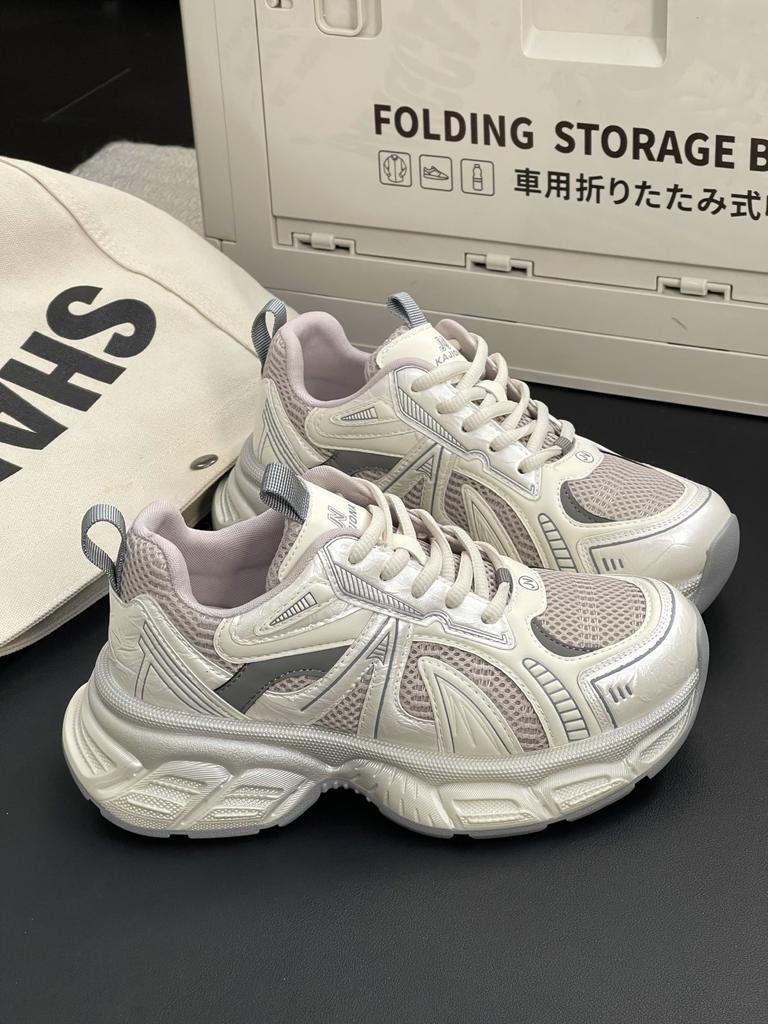 Thick-soled Heightening Gray Dad Shoes Women's 2025 Spring New Mesh Breathable Sports Shoes Soft-soled Lightweight Casual Shoes