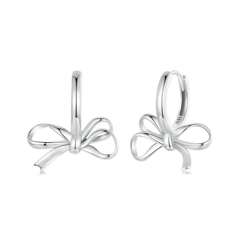 

WOSTU 925 Silver Bow Hoop Earrings Lady Birthday Jewelry Hollow Bow-knot Ear Buckle Euro Korean Student Girl Party Gift