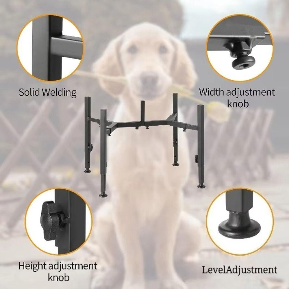 Wrought Iron Dog Bowl Stand Adjustable Width Single/Double Bowls Pet Feeder Rack Protect Cervical Spine Non-slip