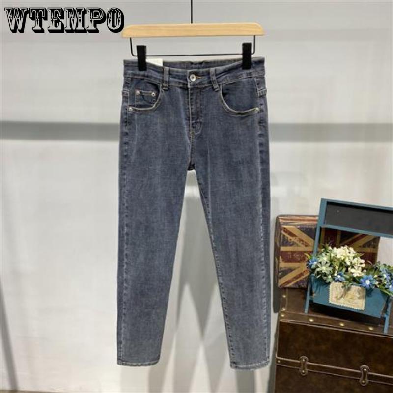 WTEMPO Sommer Herren Gerade Lockere Jeans Einfarbig Dünne Sektion Stretch Slim Jeans Einfache Lässige Atmungsaktive Dreiviertelhose