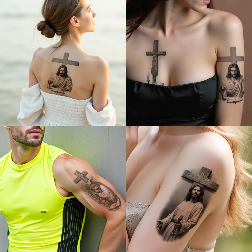 3pz Tatuaggi Temporanei Impermeabili Lunga Durata Adesivi per il Corpo Croce Colomba Calice Per Adulti Braccia Uomini