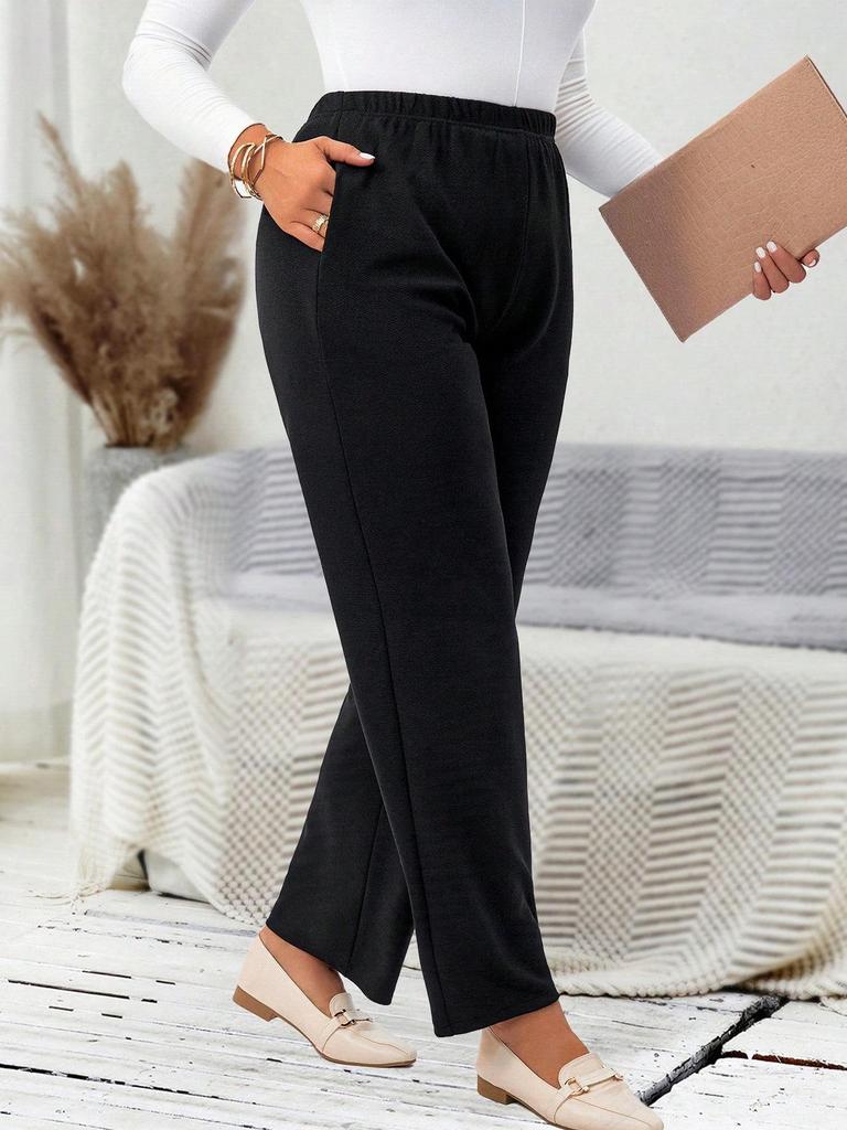 Plus Size Women's Versatile Knit Stretch Comfortable Straight-Leg Casual Pants