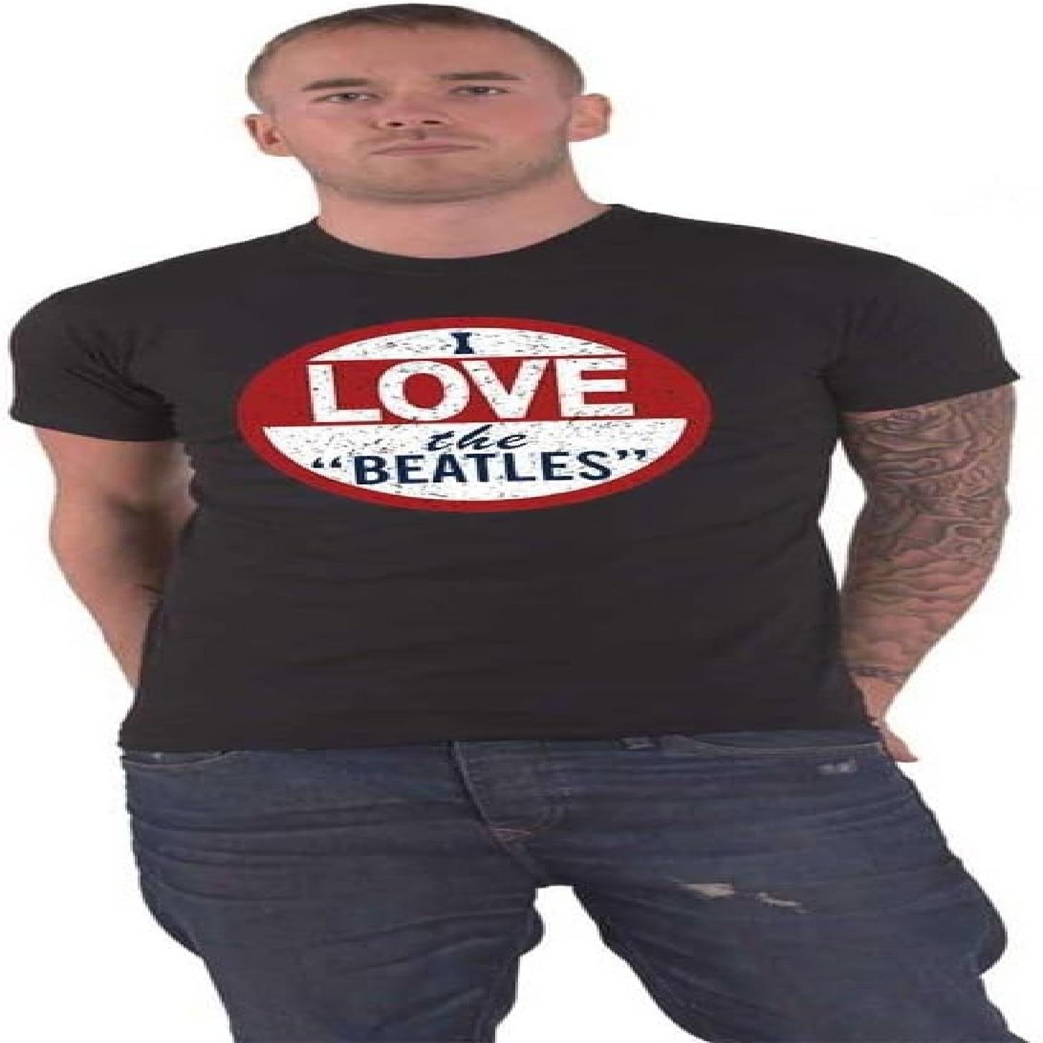 The Beatles T Shirt I Love Band Logo Distressed Official Mens Black Size S S