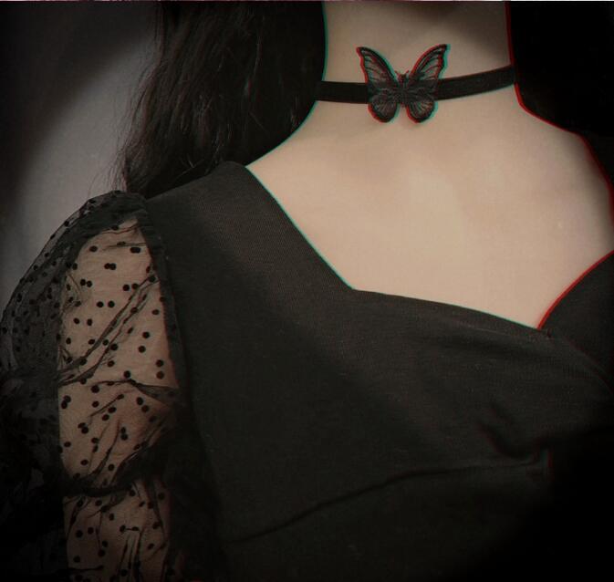 Black 3D Butterfly Lace Choker Necklace - Handmade Jewelry
