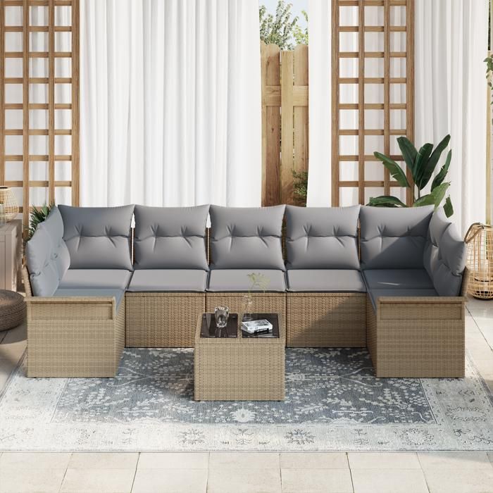 VidaXL Set de canapé de jardin 8 pièces avec coussins Beige Rotin Poly 3345280