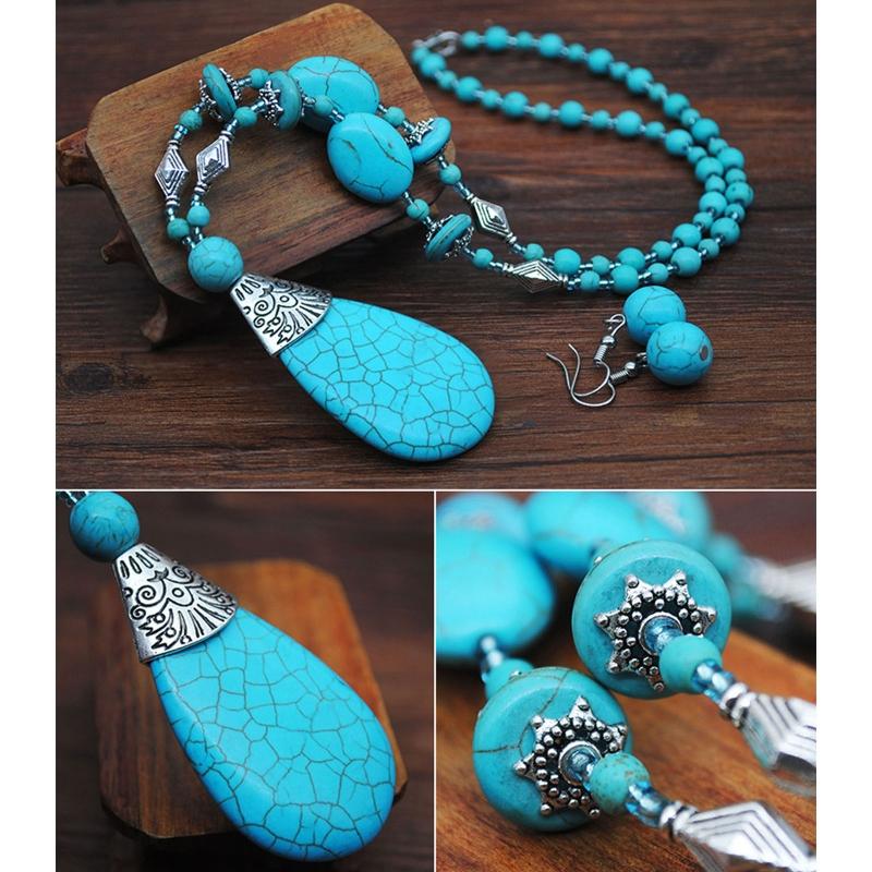 Turquoise Jewelry Sets Turquoise Necklaces Turquoise Pendant Necklace Earrings Ring Set Vintage Style Turquoise Material