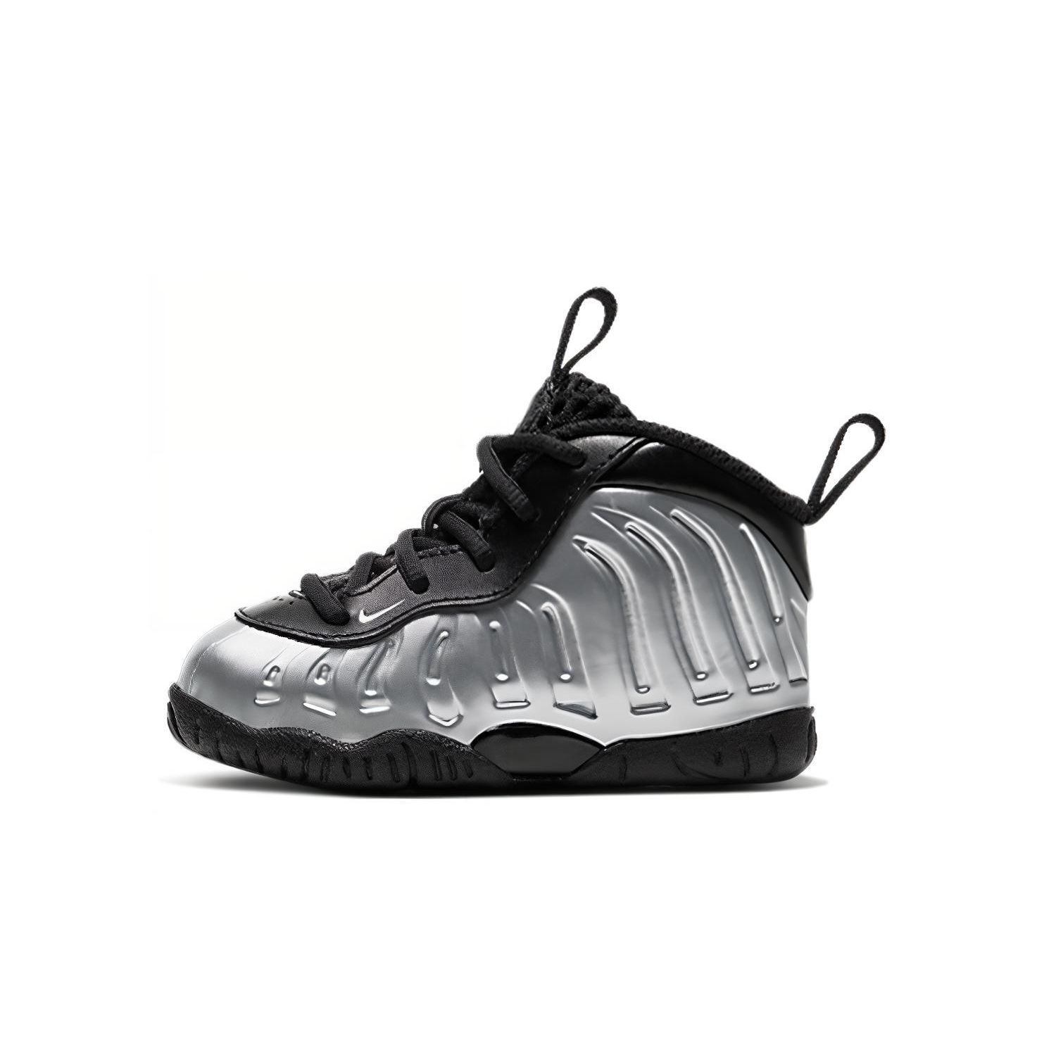 

Детские кроссовки Nike Little Posite One TD Chrome серебристо-белые черные CV8918-002