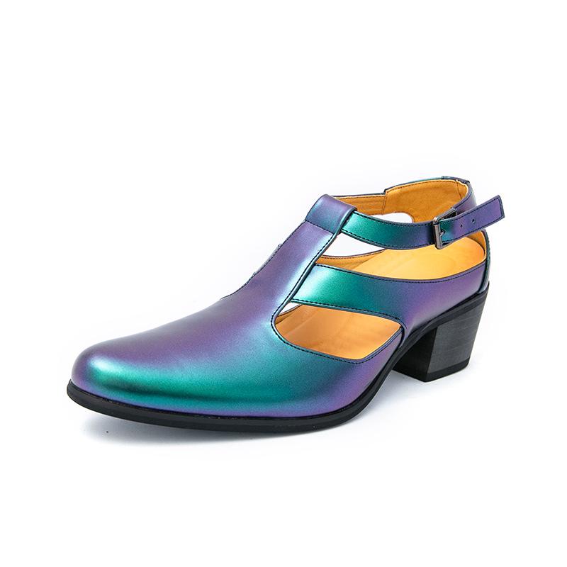 Men s 2025 Summer Breathable Perforated Leather Sandals – Business Formal High Heels with Hollow Pointed Toe 43