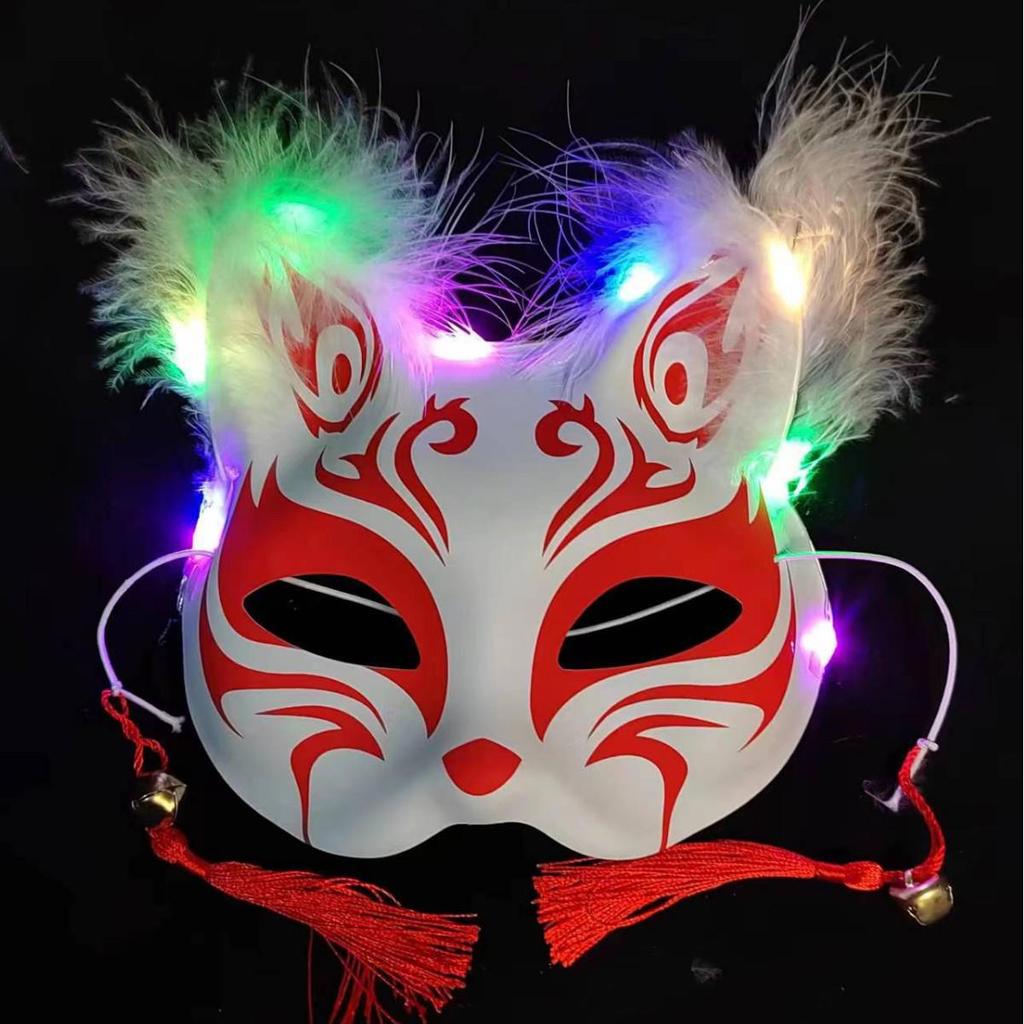 Luminous Cat Fox Mask - Hand-Painted Japanese Style Halloween Party Cosplay for Women