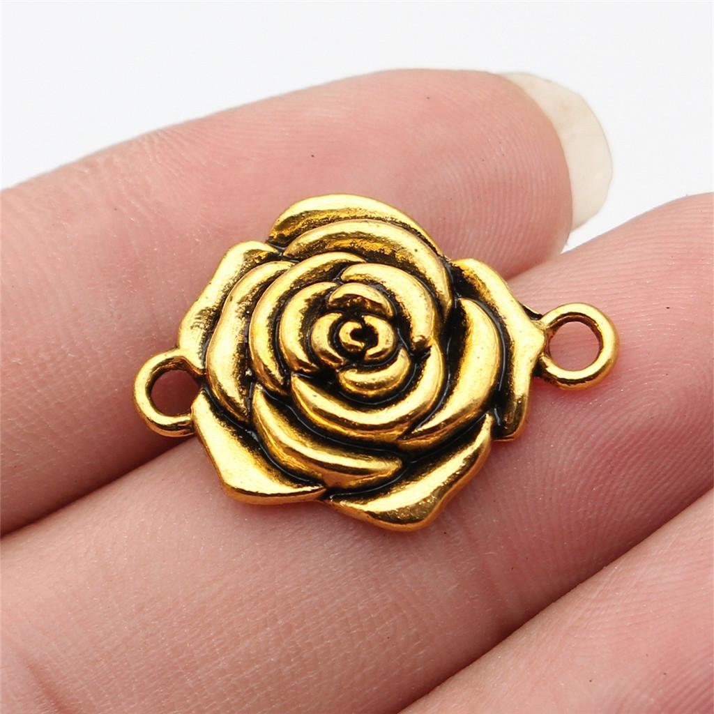 Flower Petal Connectors Botanical Themed Antique Bronze Zinc Alloy Jewelry Making Connect Charms Extender Connectors