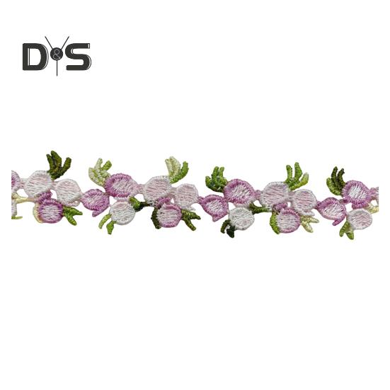 

15 ярдов цветочной кружевной ленты из полиэстера с вышитыми кружевными аппликациями, цветочная кружевная лента, швейная ткань для поделок своими руками, свадебных украшений белый/фиолетовый
