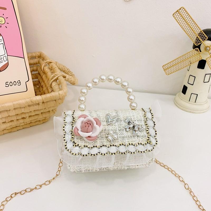 Adorable Pearl Bow Kids Crossbody Bag With Charming Floral Patterns For Daily Use