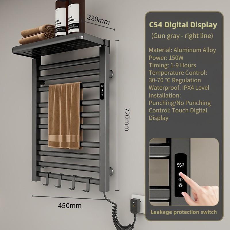 Bathroom Electric Heating Towel Aluminum Alloy Electric Towel Rack Bar Intelligent Constant Temperature Drying Towel Storage Rack
