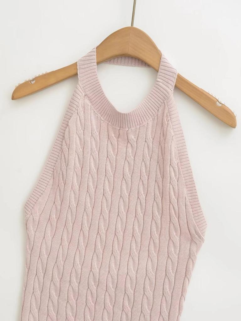 Spicy Retro Cable Knit Halter Backless Tank - Women's Autumn/Winter Slim Fit Sleeveless Top