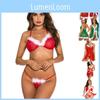 Luxurious Women Sexy Lingerie Red Babydoll Nightwear Santa Christmas Sleepwear G-string Set