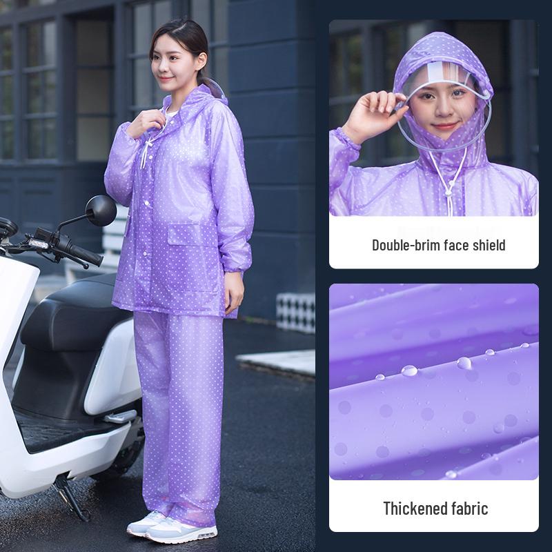 Women's Long Raincoat & Pants Set - Stormproof, Waterproof, Split Style for Electric Vehicles
