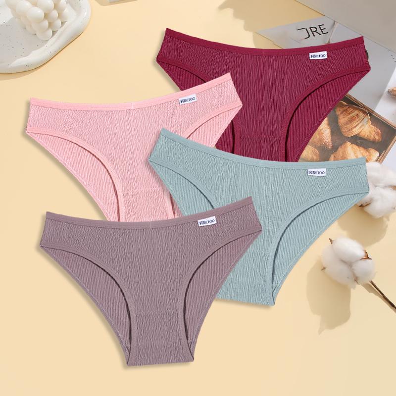 4Pcs Cotton Striped Underwear Women's V Waist Panties Sexy Breathable Plus Size Briefs Ladies Low Waist Comfort Lingerie M-XXL