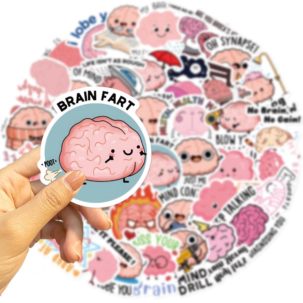 50 Cartoon Funny Brain Graffiti Stickers Decorative DIY Waterproof Stickers To Tear Creative Water Cup Stickers