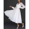 Spring Summer Women's Long Dress, European American Sexy Long Sleeve Chiffon Mesh Maxi Dress Evening Party Gown