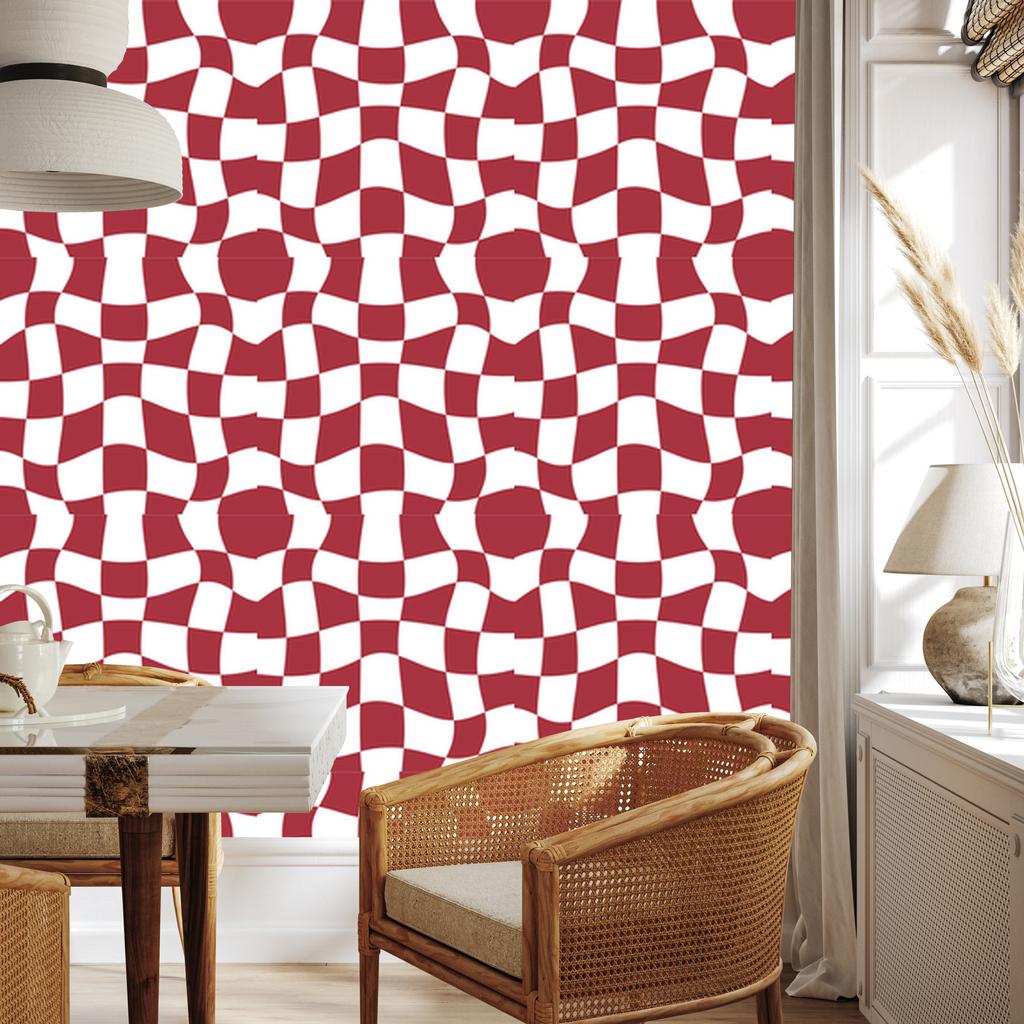 Wallpaper Free checkerboard red and white, red background 50x1000